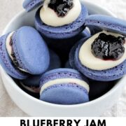 blueberry jam macarons with text overlay.