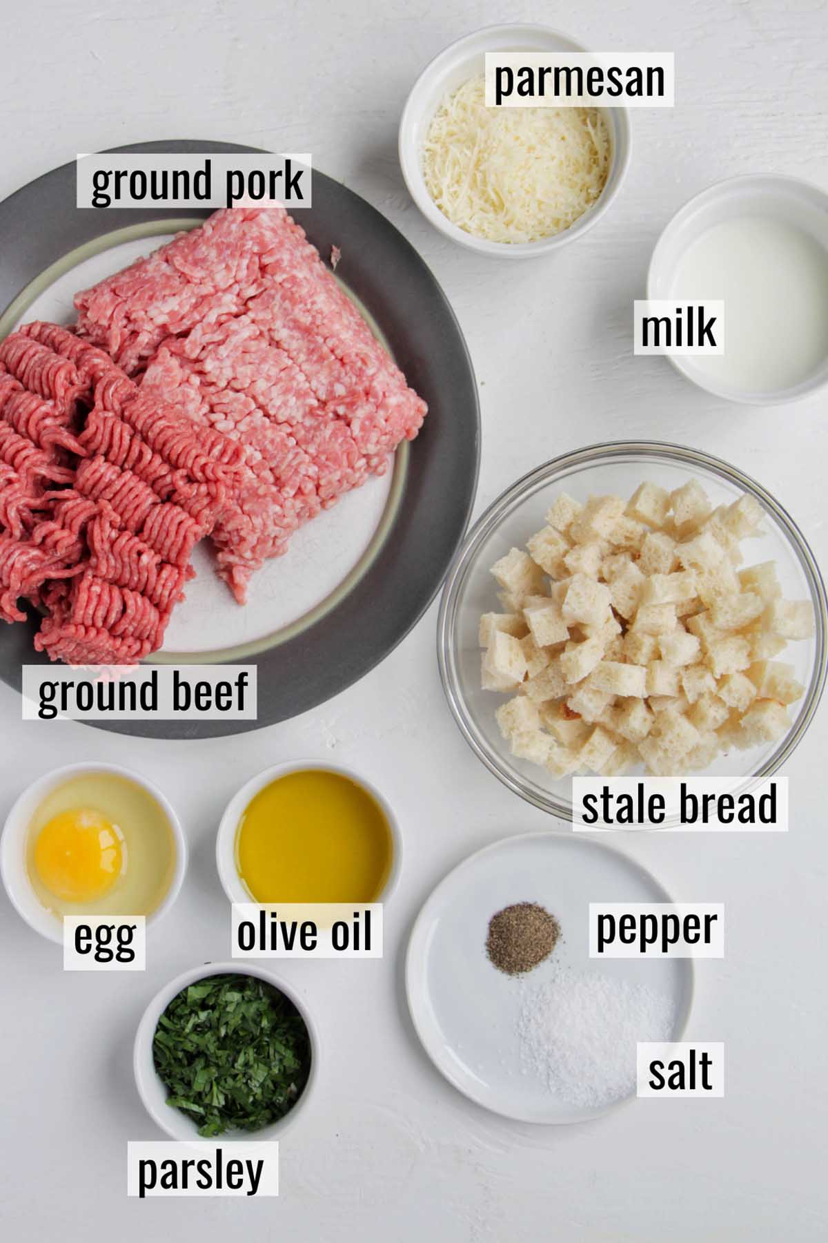 Italian meatball ingredients with labels.