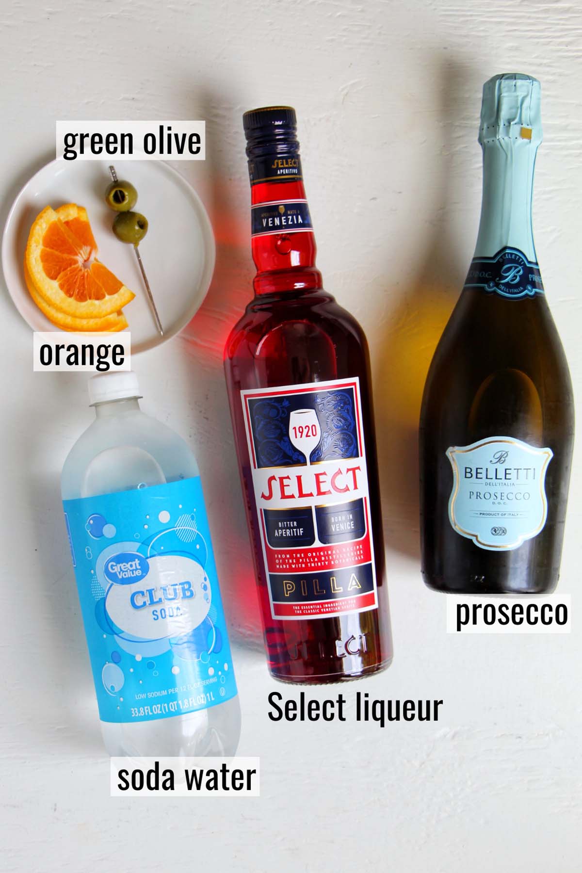 Select spritz ingredients with labels.