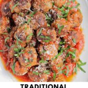 meatballs on a platter with text overlay.