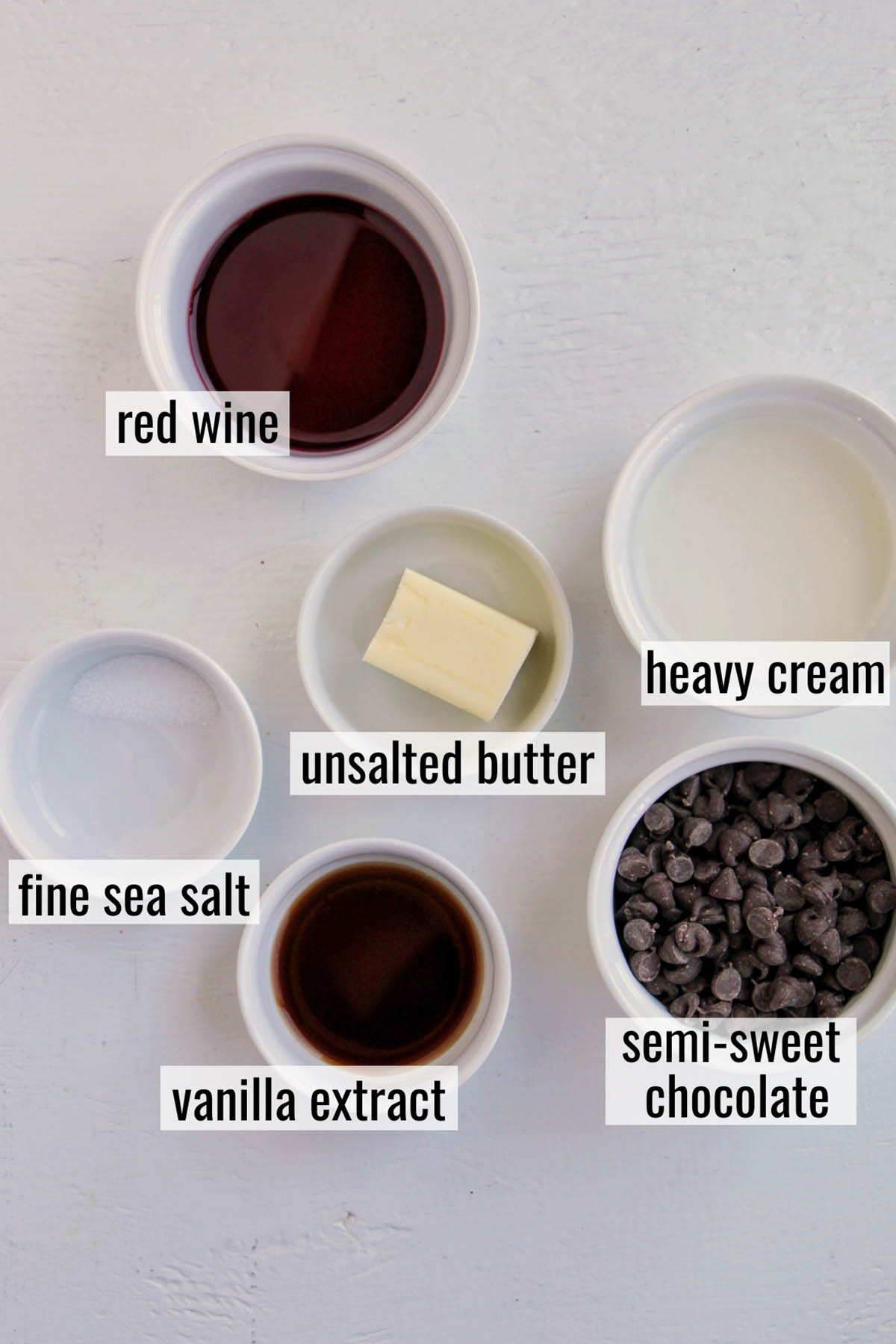 red wine chocolate ganache filling with labels.