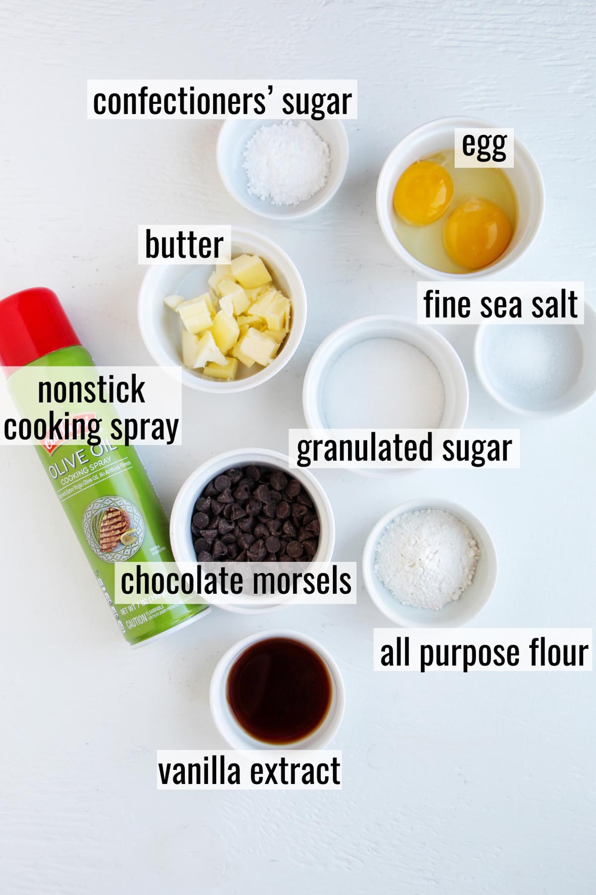 molted chocolate lava cake ingredients with labels.