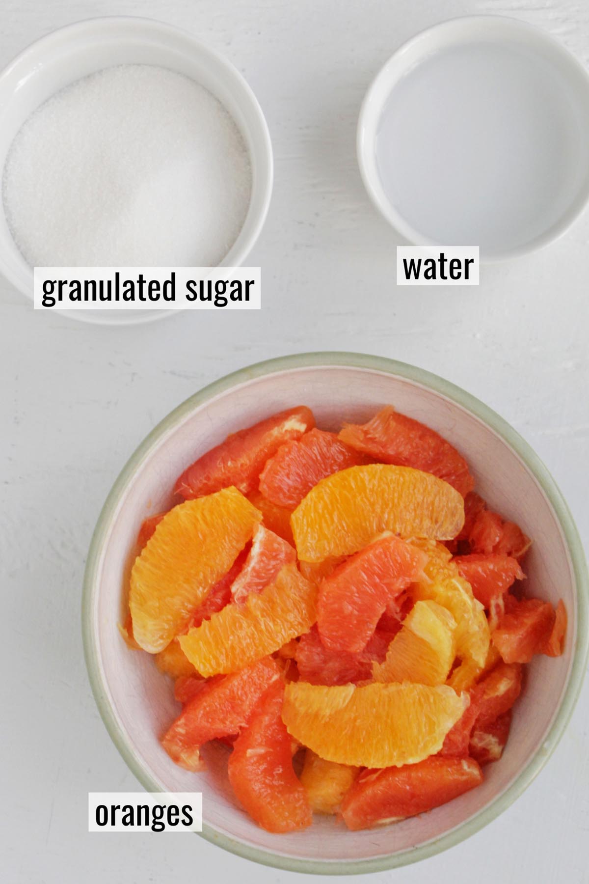 orange jam ingredients with labels.