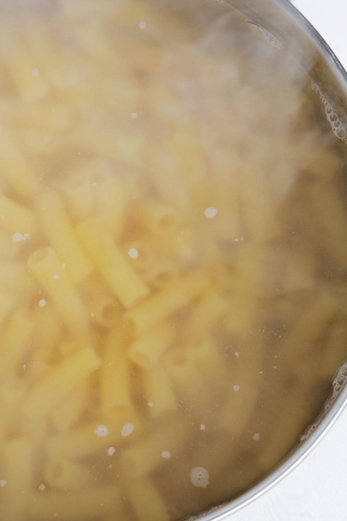 pasta in boiling water.