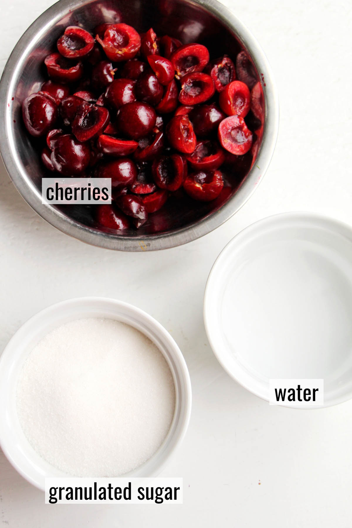 cherry jam ingredients with overlays.