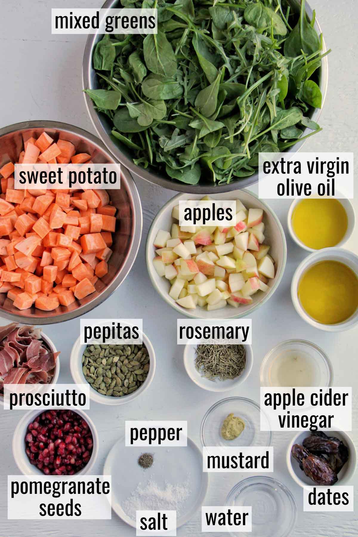 fall cobb salad ingredients with labels.