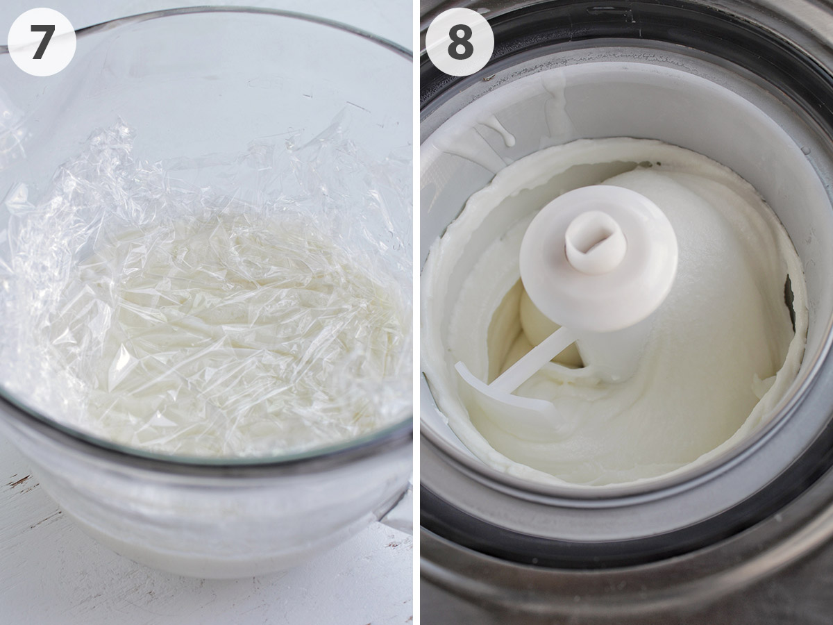 two numbered photos showing chilled and churning ice cream base.