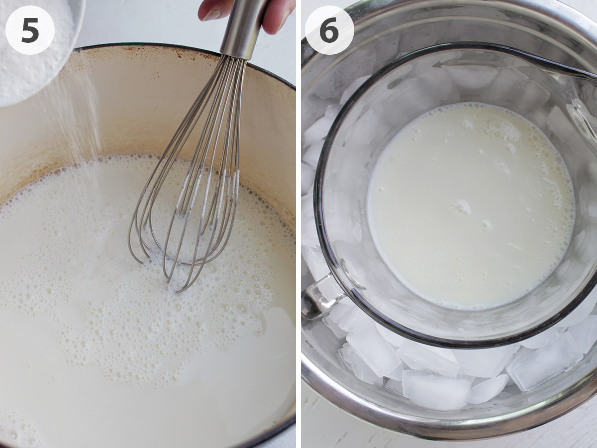two numbered photos showing cooking and chilling the ice cream base.