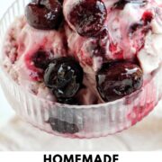 black cherry ice cream with text overlay.