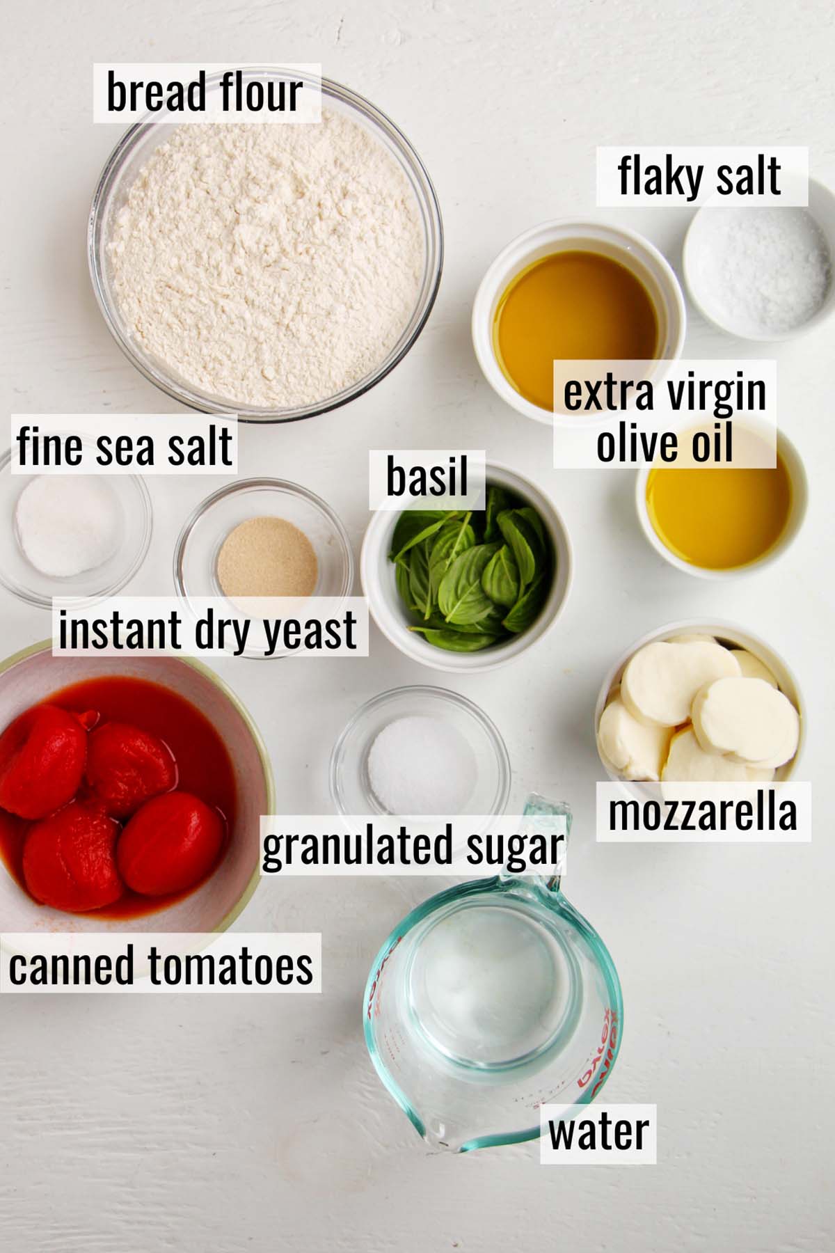 focaccia appetizer bite ingredients with labels.