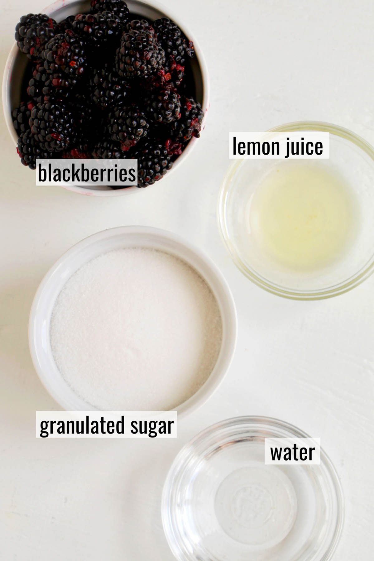 blackberry jam ingredients with labels.