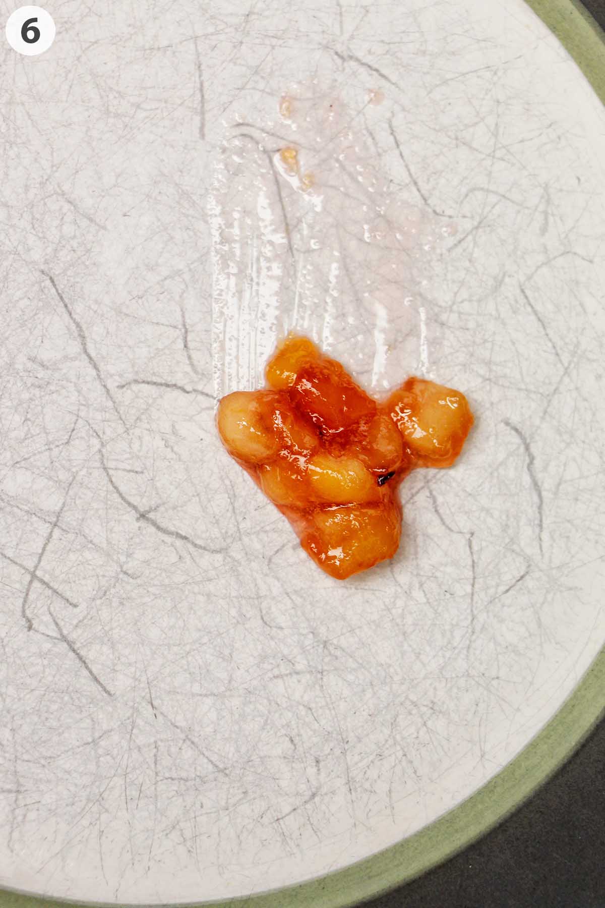 numbered photo showing nectarine jam on a plate.