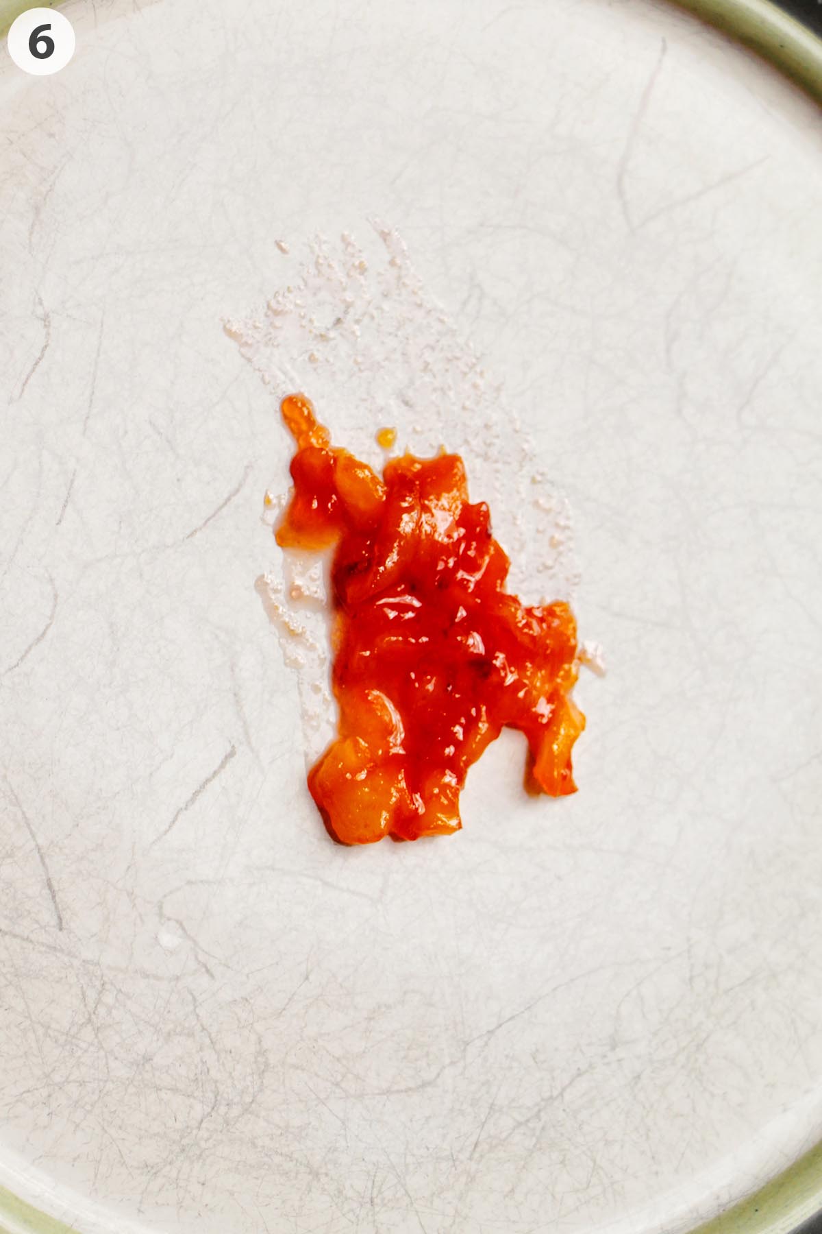 numbered photo showing peach jam on a plate.