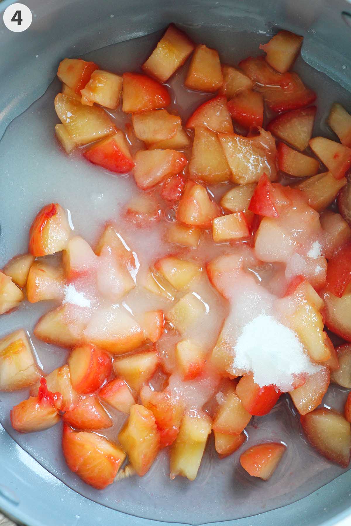 numbered photo of plum jam in pot.
