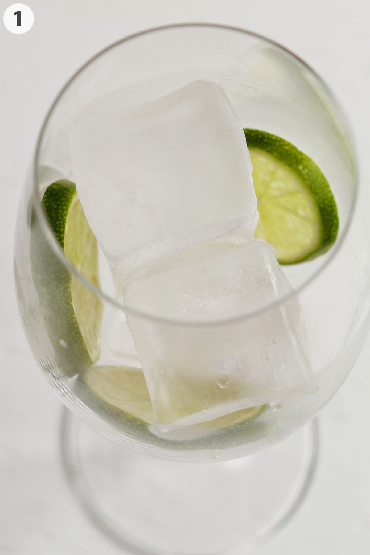 numbered photos with wine glass filled with ice.
