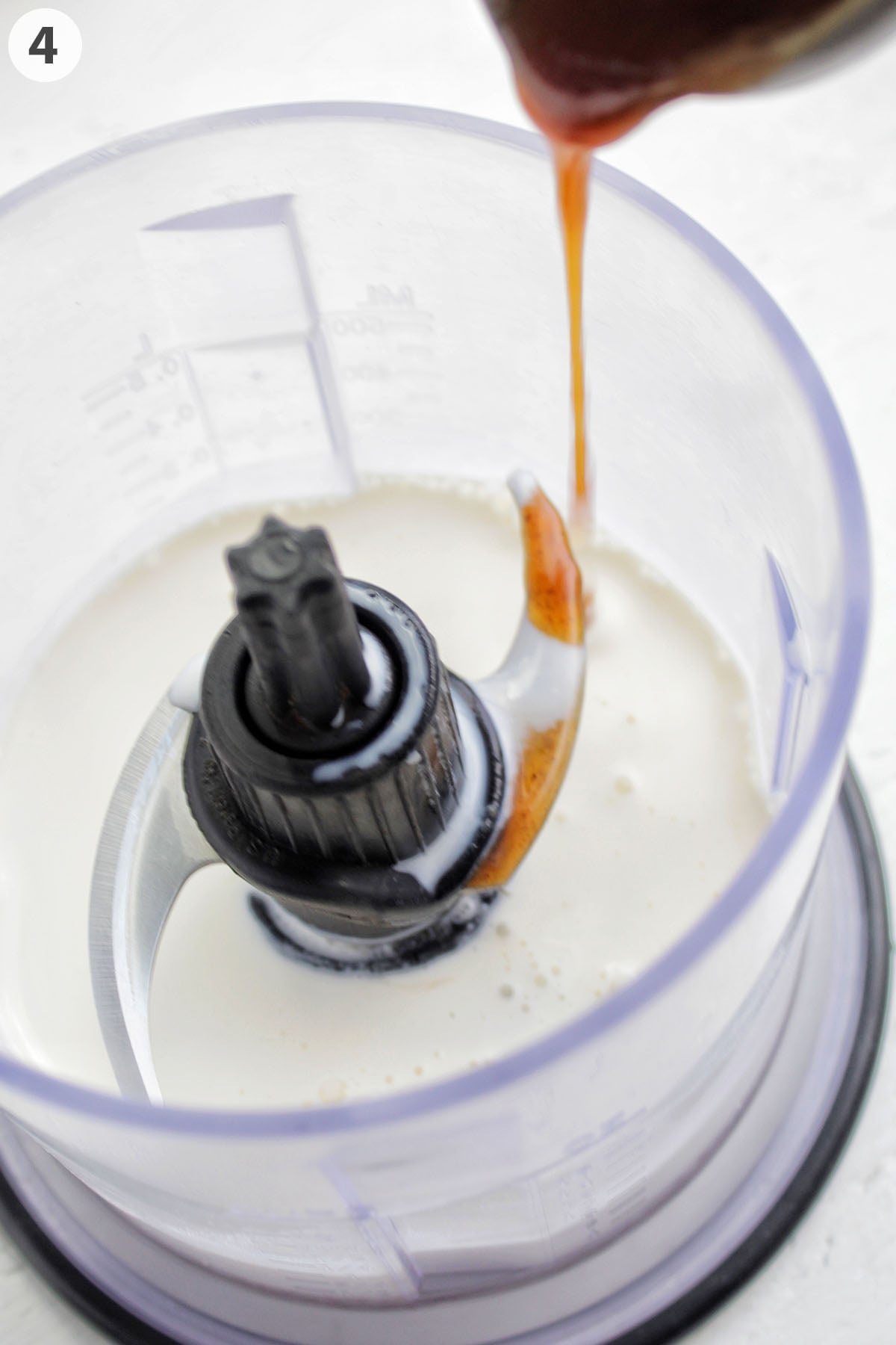 numbered photo showing pumpkin syrup pouring into cold foam.