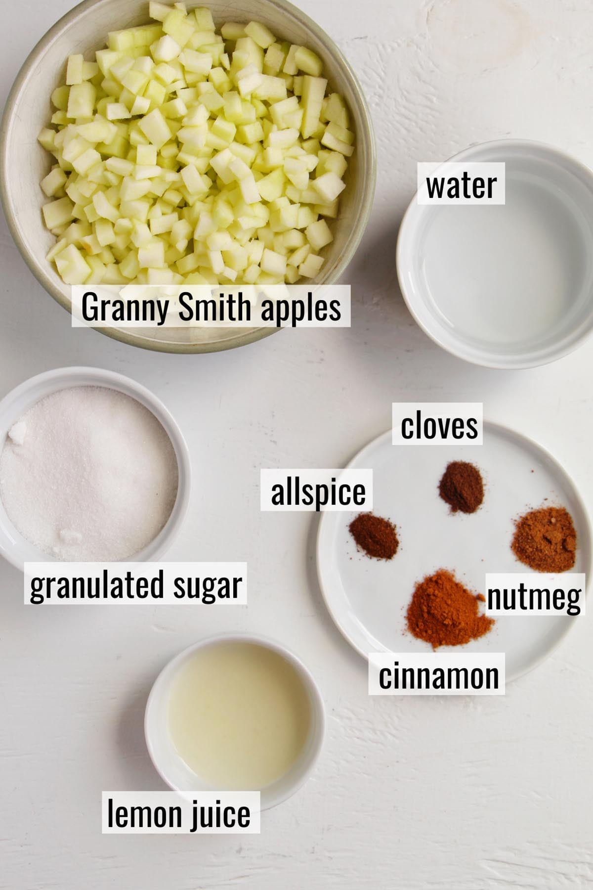apple jam ingredients with labels.