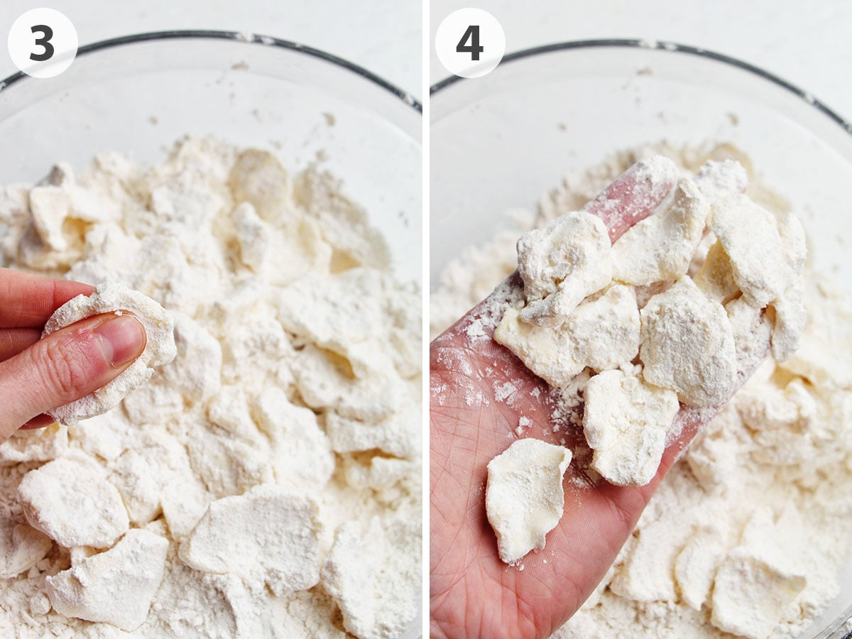 two numbered photos showing how to flatten butter.