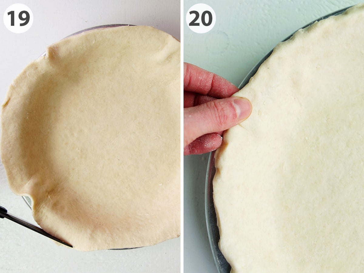 two numbered photos showing how to trim and clean up pie crust.